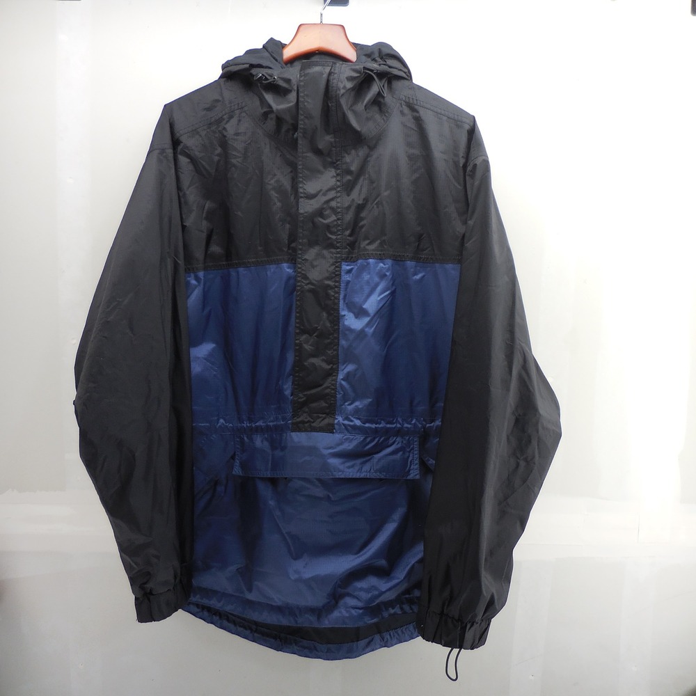 REI Gore-Tex Anorak Pullover Jacket Mens Large Black Blue Hooded Rain Shell